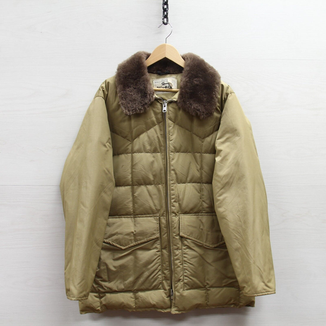 Vintage Woolrich Parka Puffer Jacket Size Large Tan Beige Down Insulated 70s
