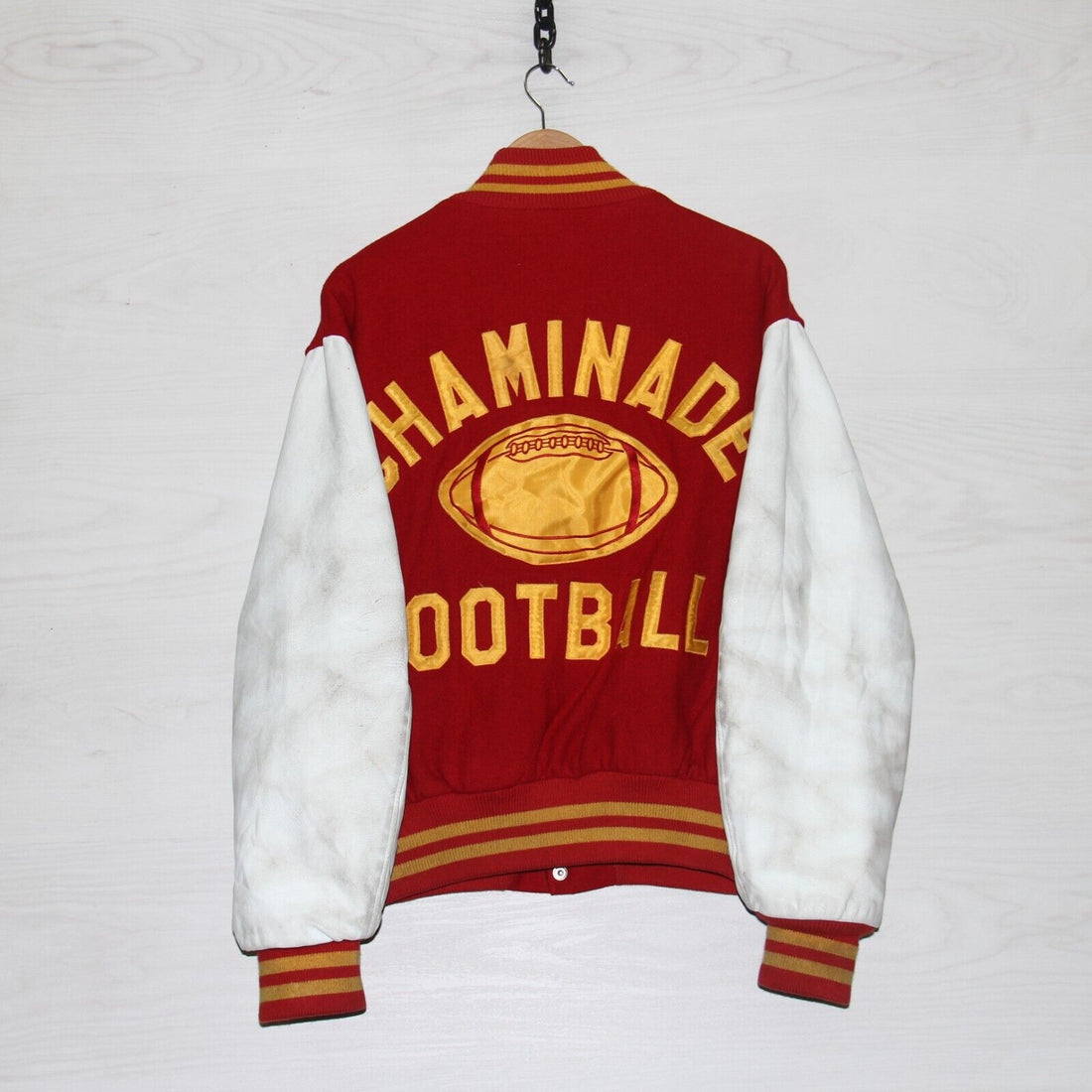 Vintage Chaminade Football Leather Wool Varsity Jacket Size XL Red Union Made