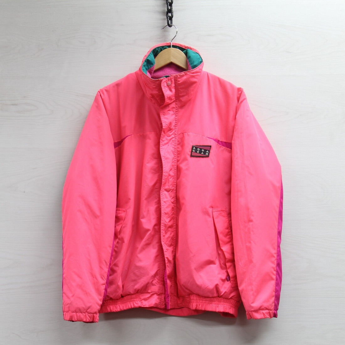 Vintage Nike Aqua Gear Bomber Jacket Size Large Pink 90s Fleece Lined