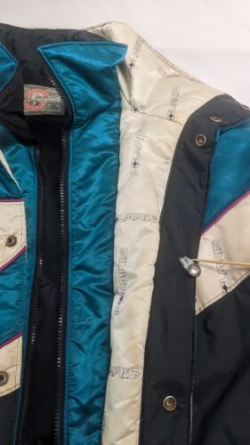 Vintage Polaris Puffer Snowmobile Jacket Size XL Tall Teal Racing Insulated 90s