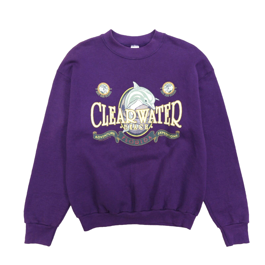Vintage Clearwater Florida Sweatshirt Crewneck Size Large Purple Dolphin 90s