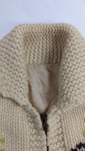 Vintage Caribou Wool Cowichan Sweater Size Large White Clarks Coat Zip 90s