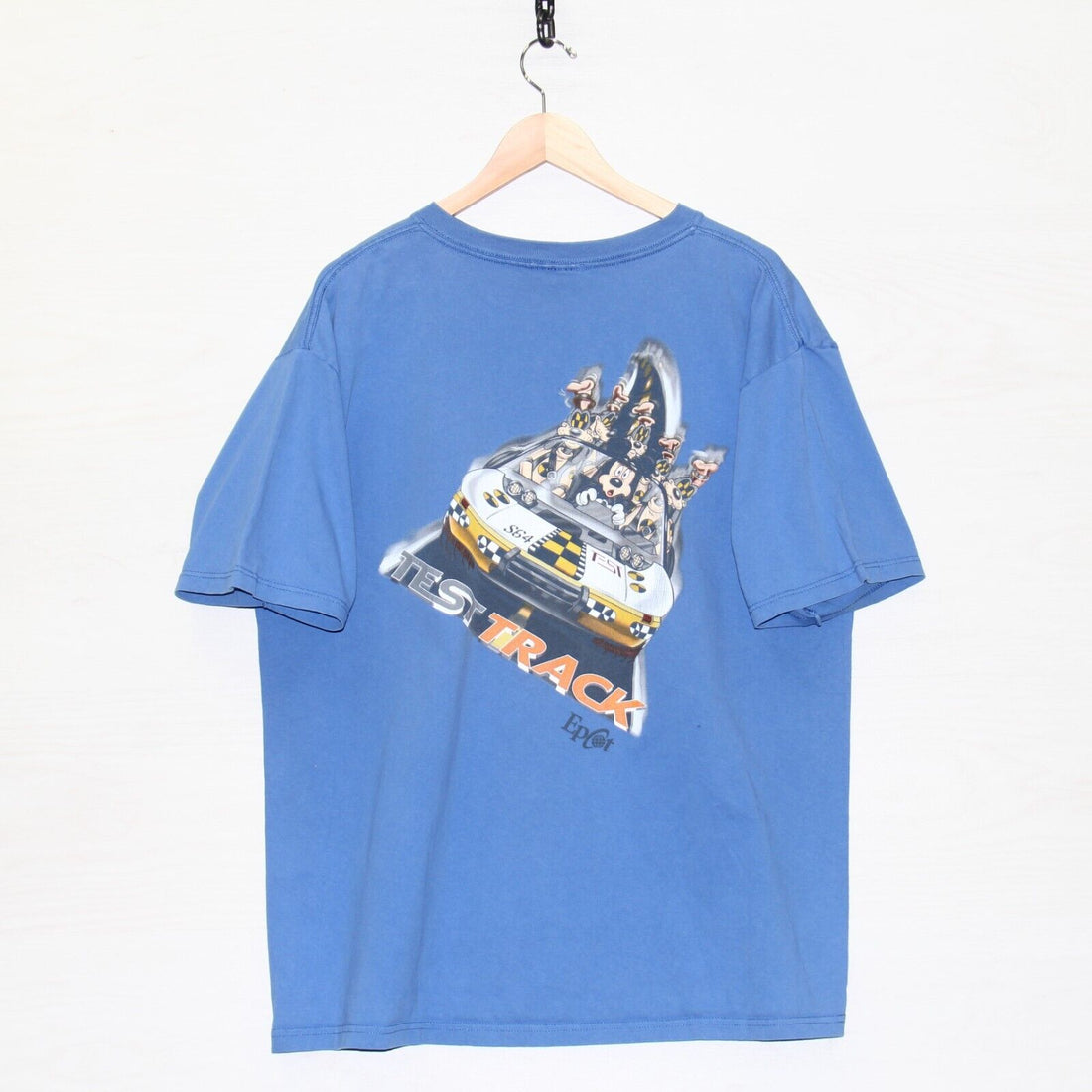 Vintage Disney Epcot Test Track T-Shirt Size XL Blue Mickey Mouse