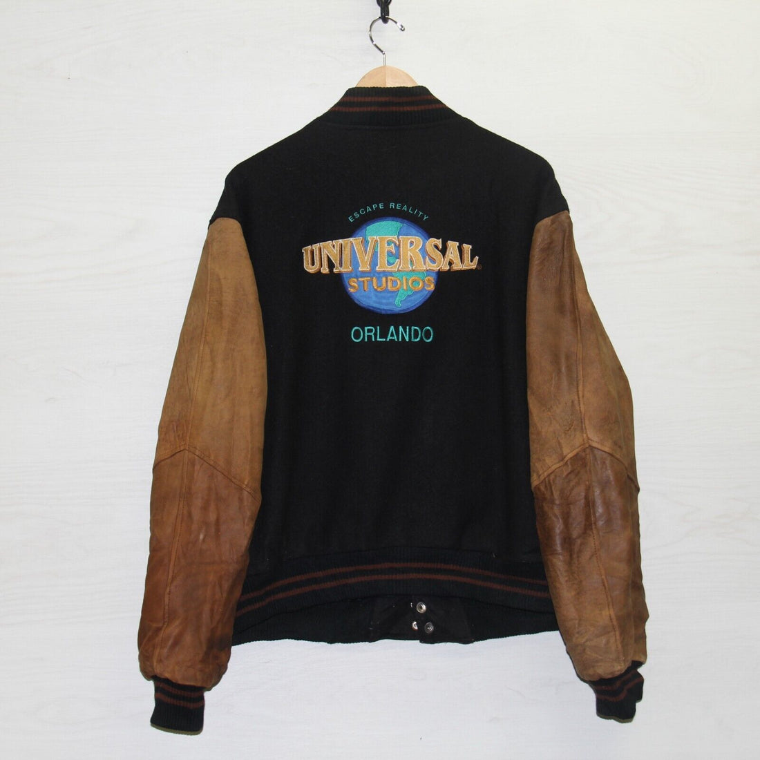 Vintage Universal Studios Escape Reality Leather Wool Jacket Size Large Made USA
