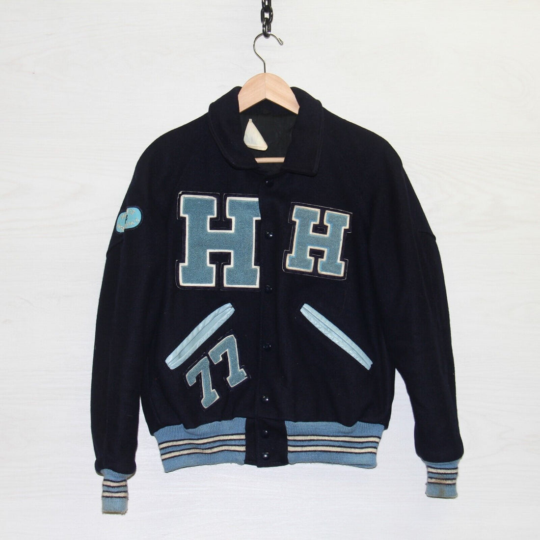 Vintage Hillcrest Hawks DeLong Wool Varsity Jacket Size 36 Letterman 1977 70s