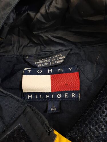 Vintage Tommy Hilfiger Flag Patch Windbreaker Light Jacket Size Large Blue