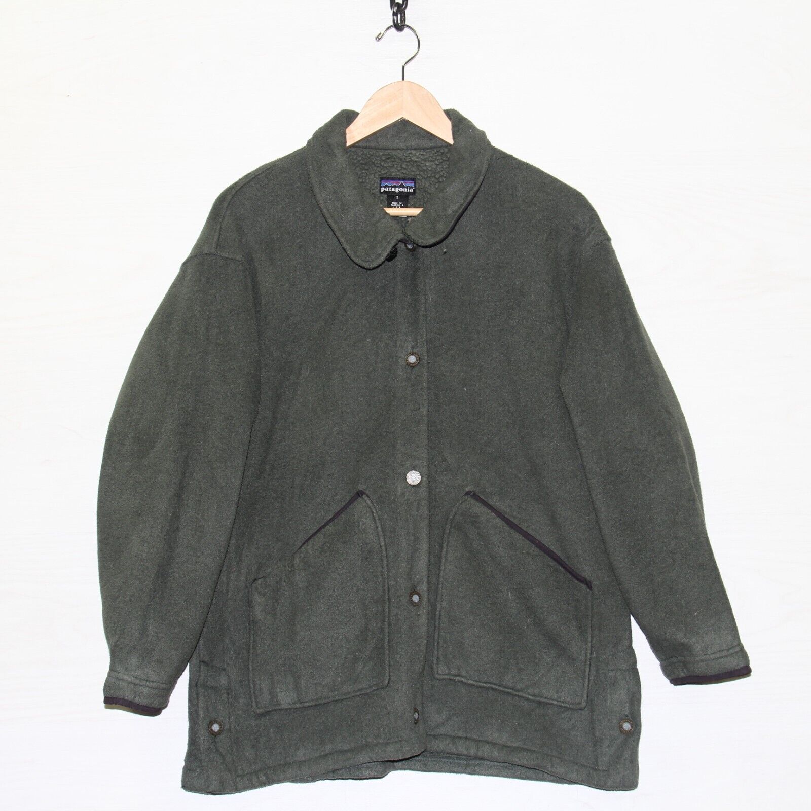 Vintage Patagonia Fleece Barn Coat Jacket Size Small Gray Green