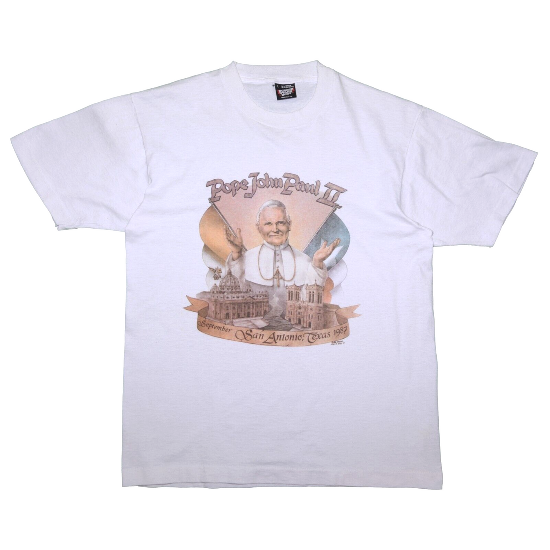 Vintage Pope John Paul II Mass Visit T-Shirt Size Large 1987 80s