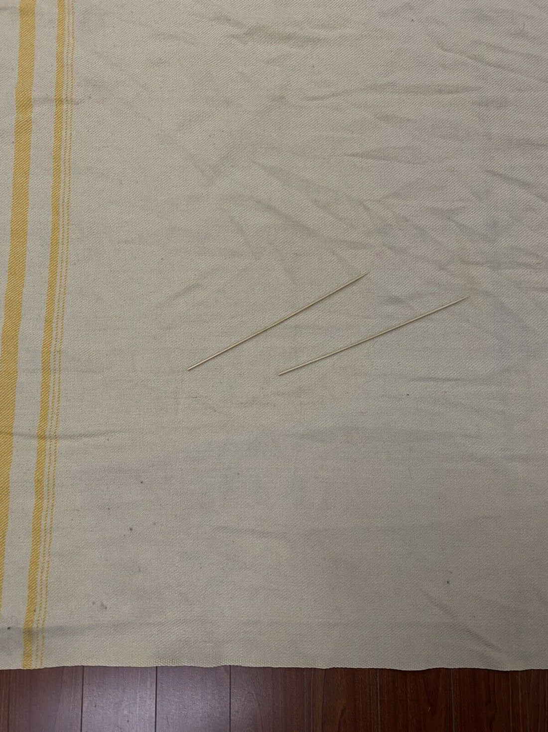 Vintage Strathmore Wool Blanket 88" x 68.5" Beige & Yellow Striped