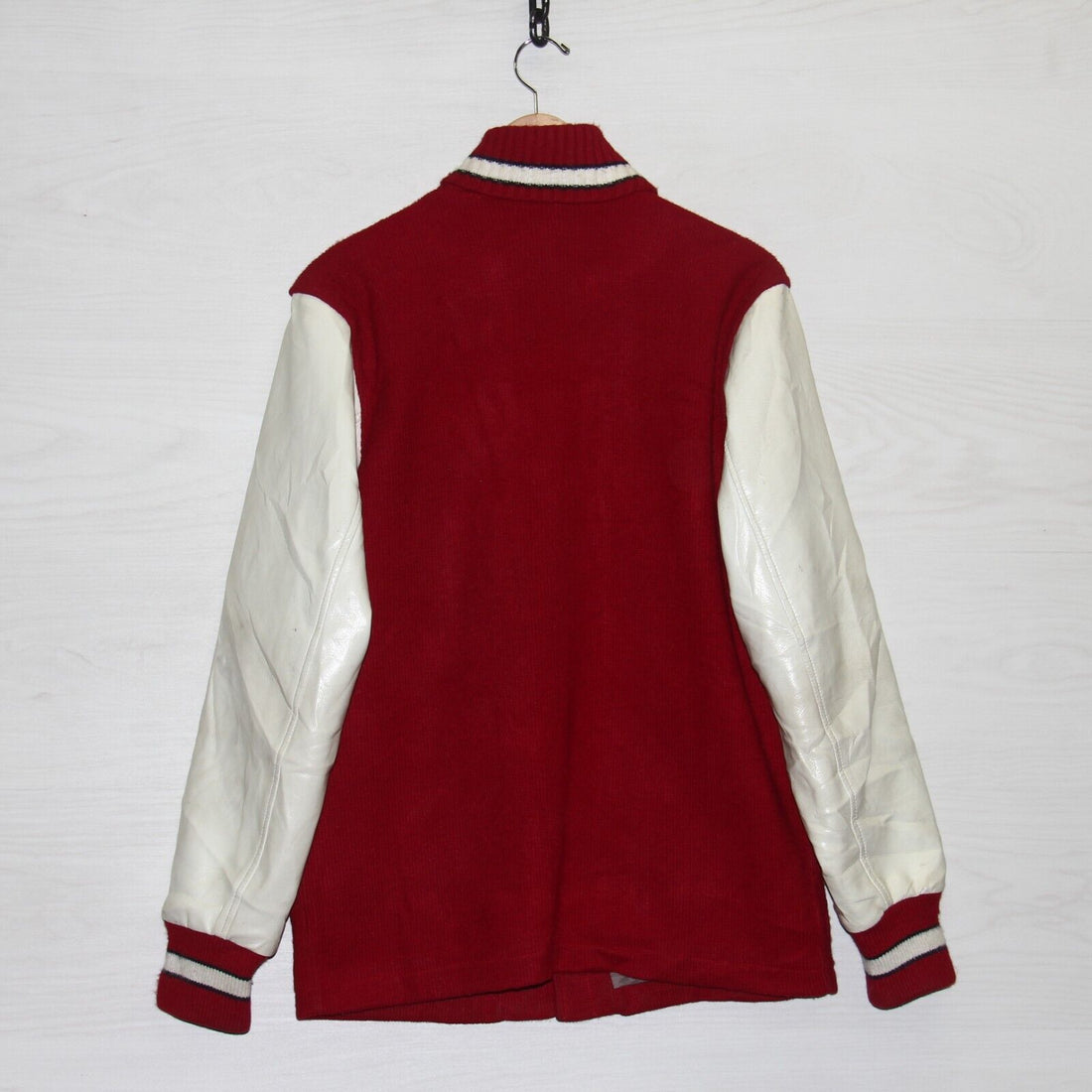 Vintage Sand-Knit Leather Wool Letterman Varsity Jacket Size 38 Red 1972 70s