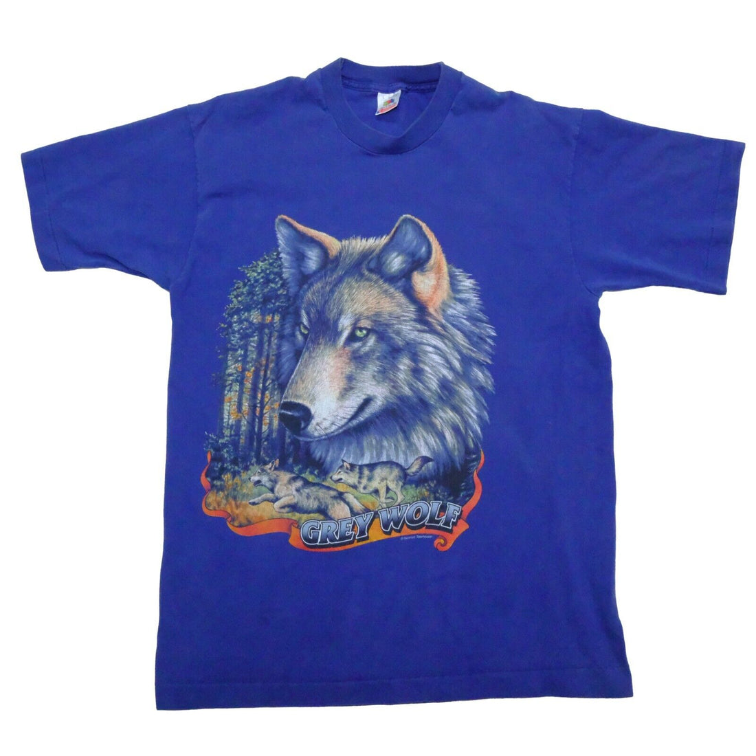 Vintage Grey Wolf Nature T-Shirt Size Large Blue Wildlife