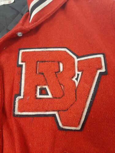 Vintage BV Lynx Wool Cheerleader Varsity Jacket Size 46 Red 1992 90s Made USA