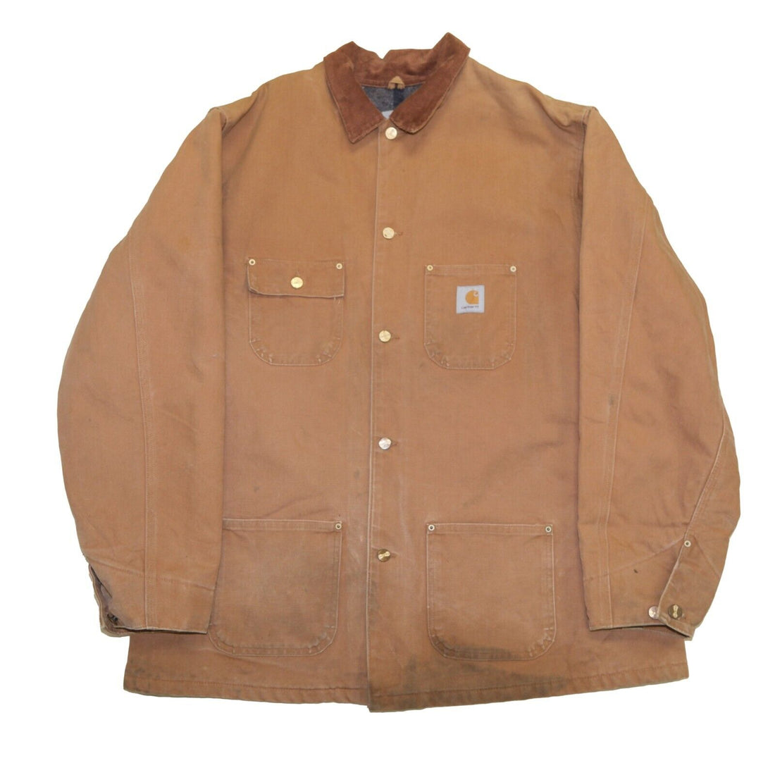 Vintage Carhartt Canvas Chore Work Jacket Size 50 Tall Tan Blanket Lined