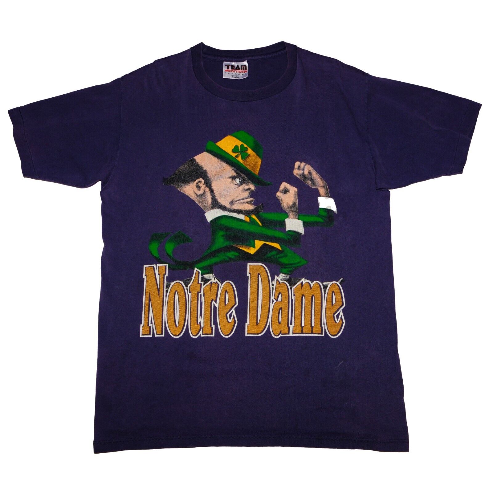 Vintage Notre Dame Fighting Irish T Shirt Size XL Blue Leprechaun NCAA Throwback Vault