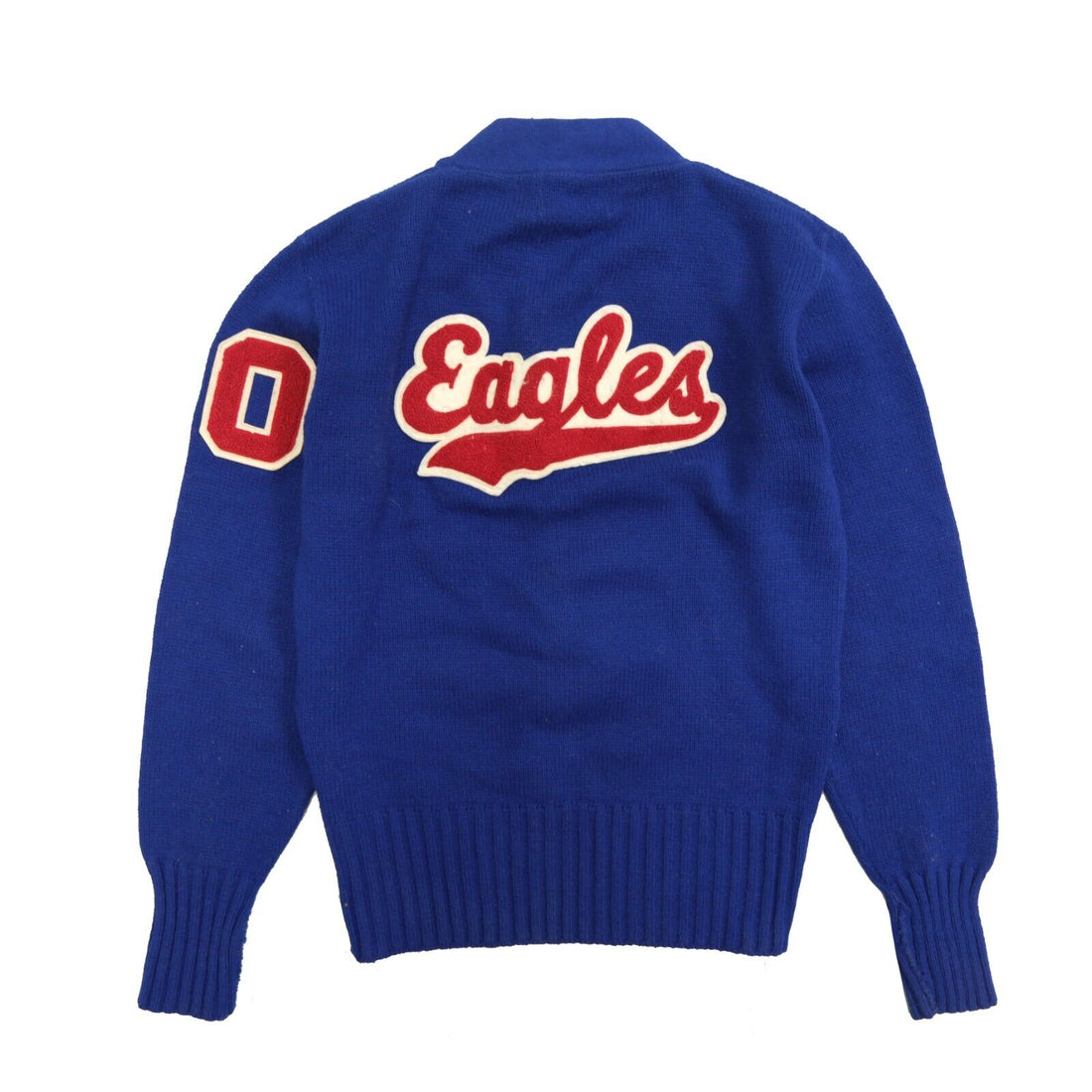 Vintage Eagles Letterman Knit V-Neck Sweater Size Medium Blue