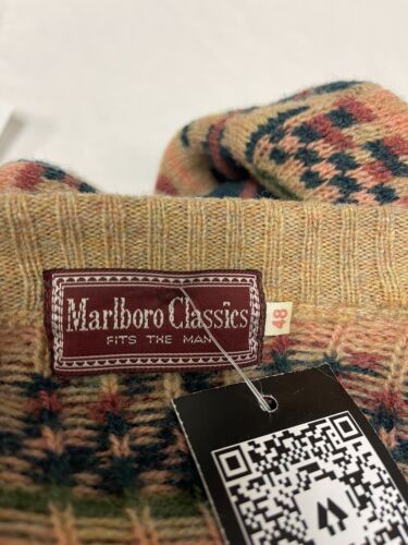 Vintage Marlboro Classics Aztec Woolknit Sweater Size 48 Beige Made UK 90s