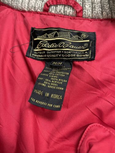 Vintage Eddie Bauer Long Puffer Jacket Size Medium Gray Goose Down Insulated 90s
