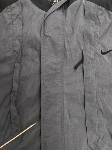 Vintage Nike Light Jacket Large 90s Gray Black Fleece Lined Embroidered Swoosh