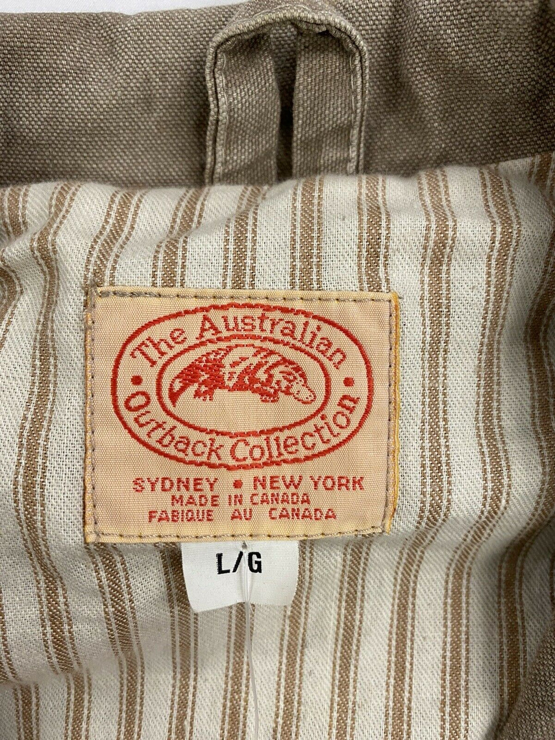 Vintage Australian Outback Canvas Chore Work Jacket Size Large Beige Plaid Lined