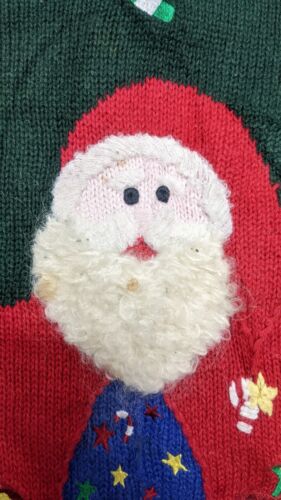 Vintage Santa Clause Christmas Knit Crewneck Sweater Size 1X Embroidered