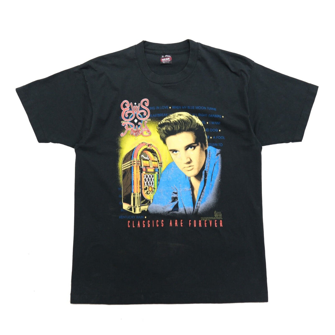 Vintage Elvis Presley Classic Songs T-Shirt Size XL Black Single Stitch 1993