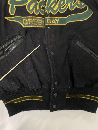 Vintage Green Bay Packers Leather Wool Letterman Jacket Lee Sport Size  Large L