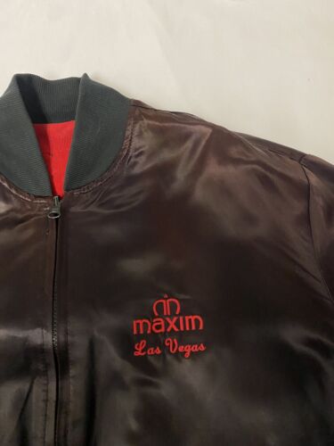 Vintage Maxim Las Vegas Bomber Jacket Size 2XL Reversible Corduroy Satin
