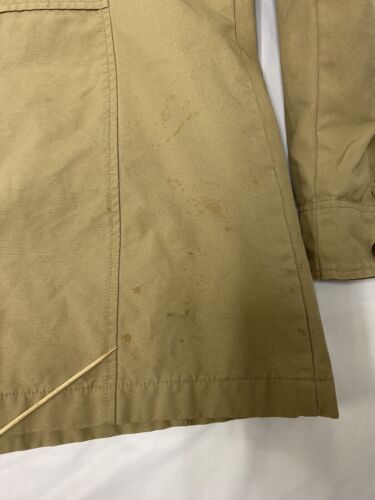 Vintage LL Bean Barn Work Coat Jacket Size Large Tan Plaid Lined