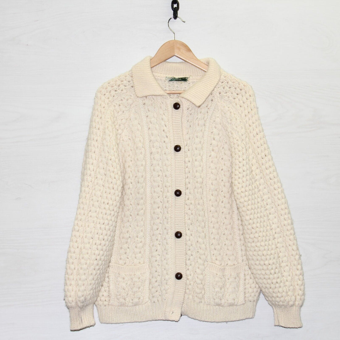 Vintage Clady Kit Donezal HandCraft Wool Cardigan Sweater Size 40 White