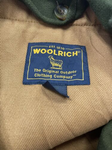Vintage Woolrich Wool Overcoat Jacket Size Large Green Leather Collar