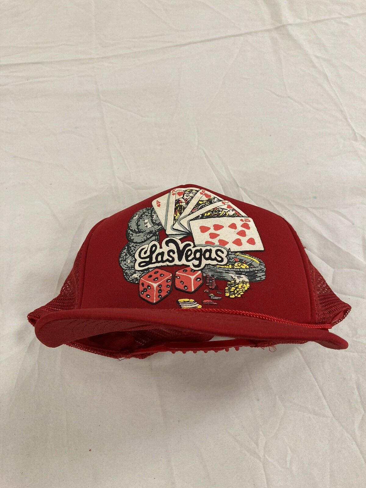 Vintage Las Vegas Mesh Trucker Snapback Hat Cap OSFA Red 80s 90s