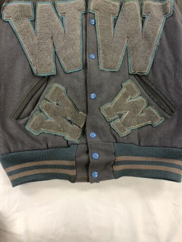 Vintage Willowbrook Leather Wool Varsity Jacket Size Medium Blue Made USA