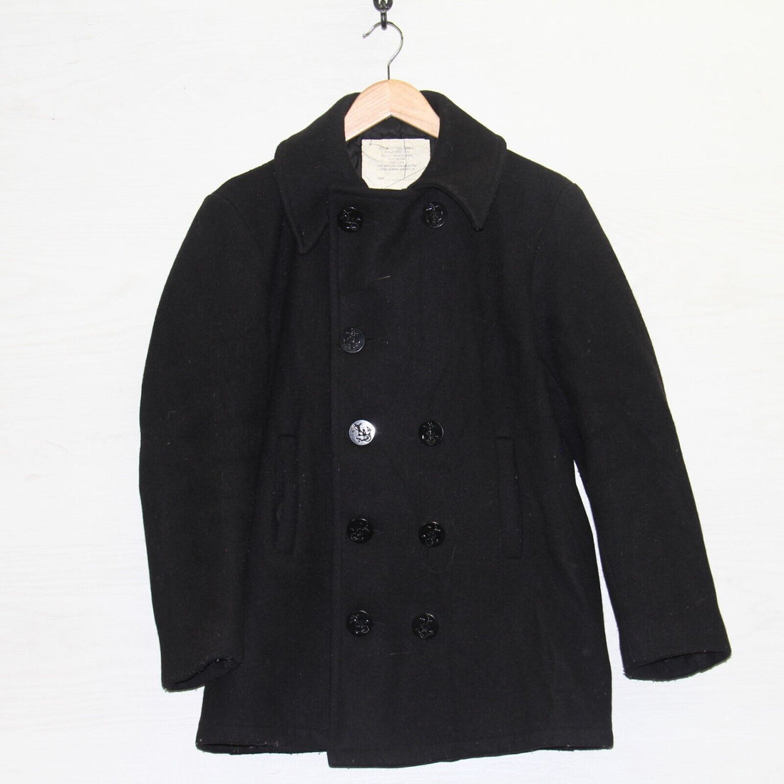 Vintage US Navy Military Wool Pea Coat Size 36 Made USA Black 80s