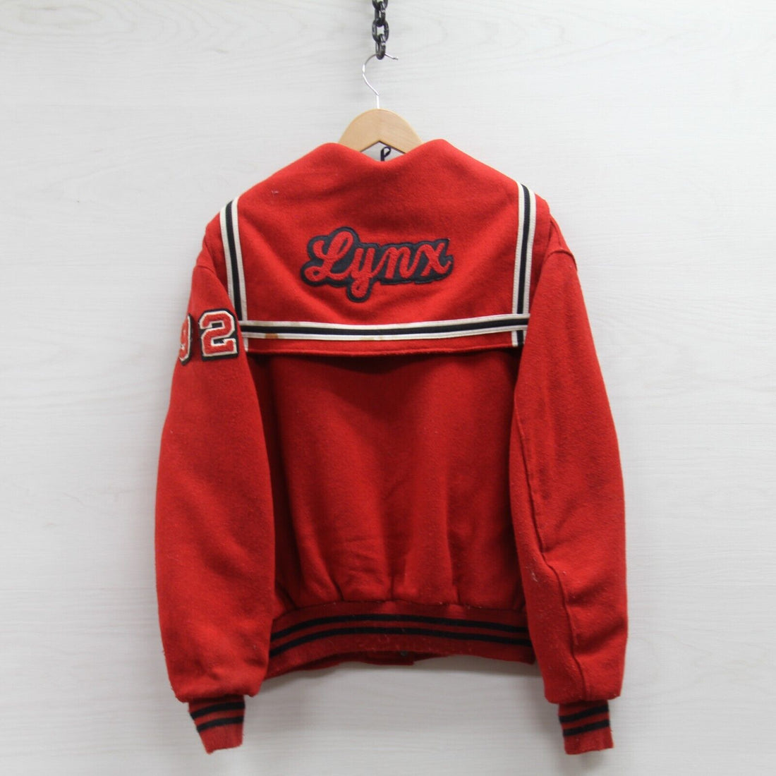 Vintage BV Lynx Wool Cheerleader Varsity Jacket Size 46 Red 1992 90s Made USA