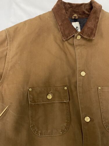 Vintage Carhartt Canvas Chore Work Jacket Size 50 Tall Tan Blanket Lined