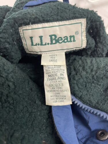 Vintage LL Bean Light Jacket Size Large Blue Fleece Lined