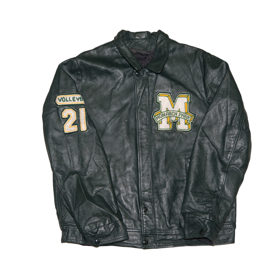 Vintage Monarch Park Volleyball Leather Varsity Jacket Size 44 Green