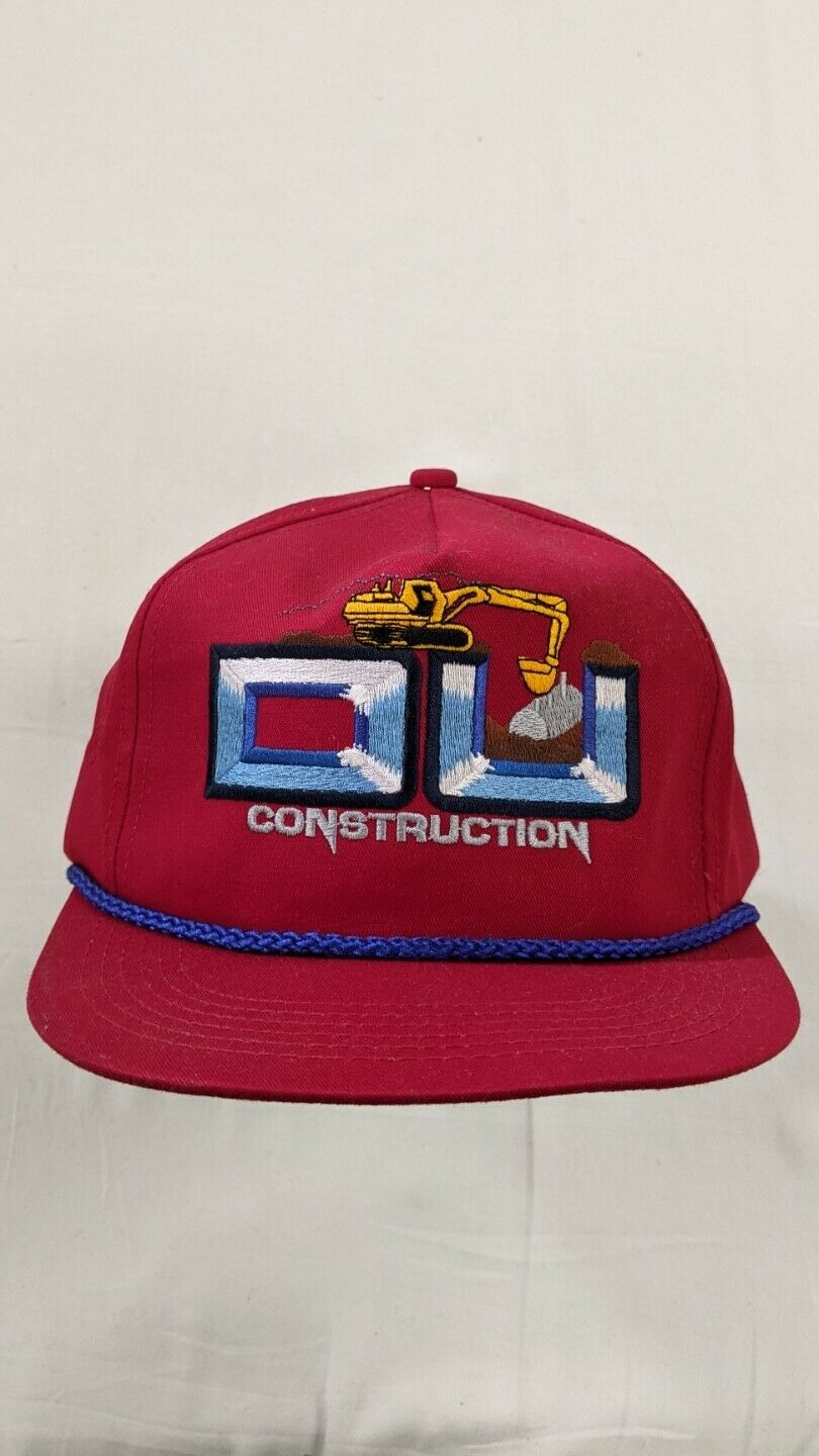 Vintage DU Construction Snapback Hat Cap OSFA Red Made USA