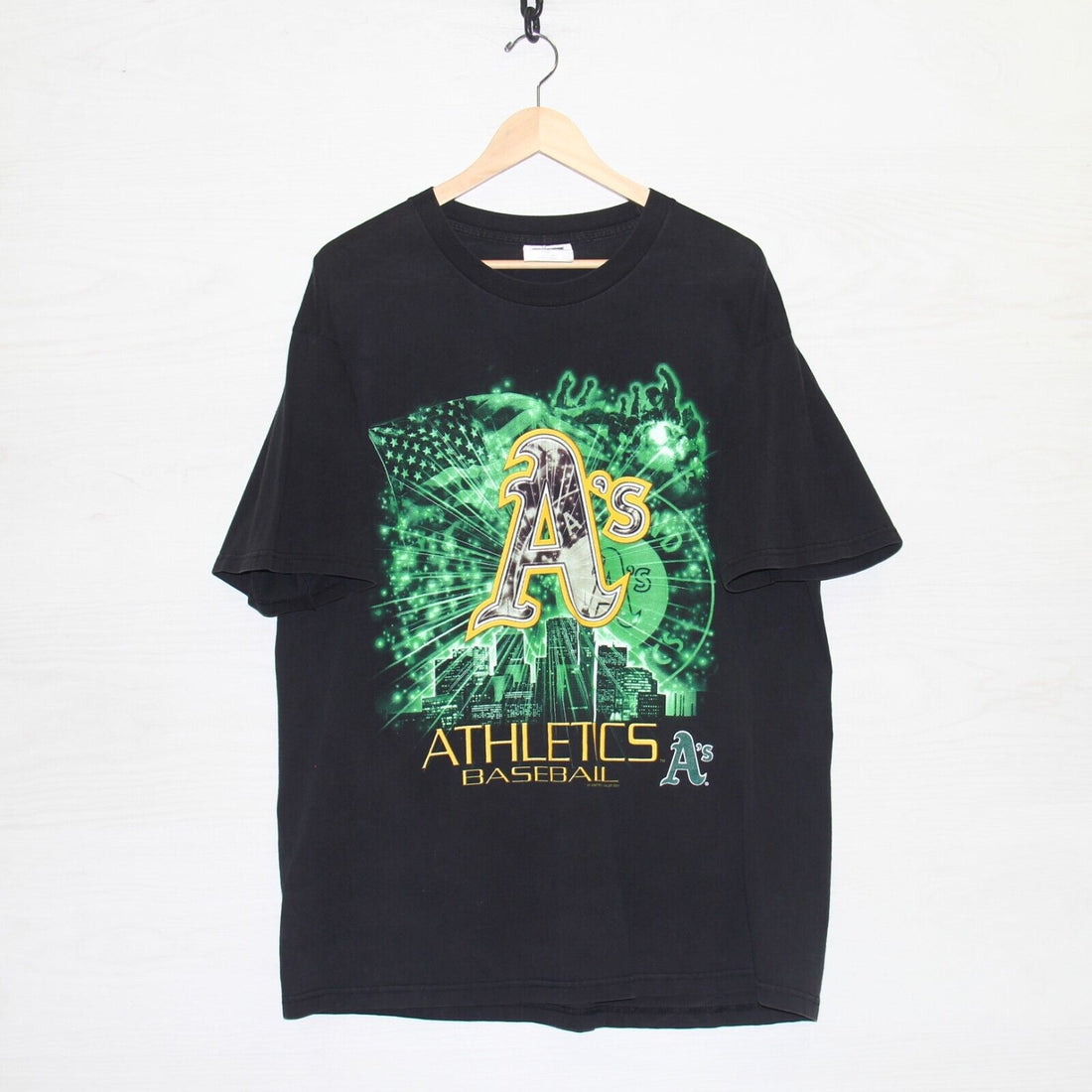 Vintage Oakland Athletics T-Shirt Size XL Black 2001 MLB
