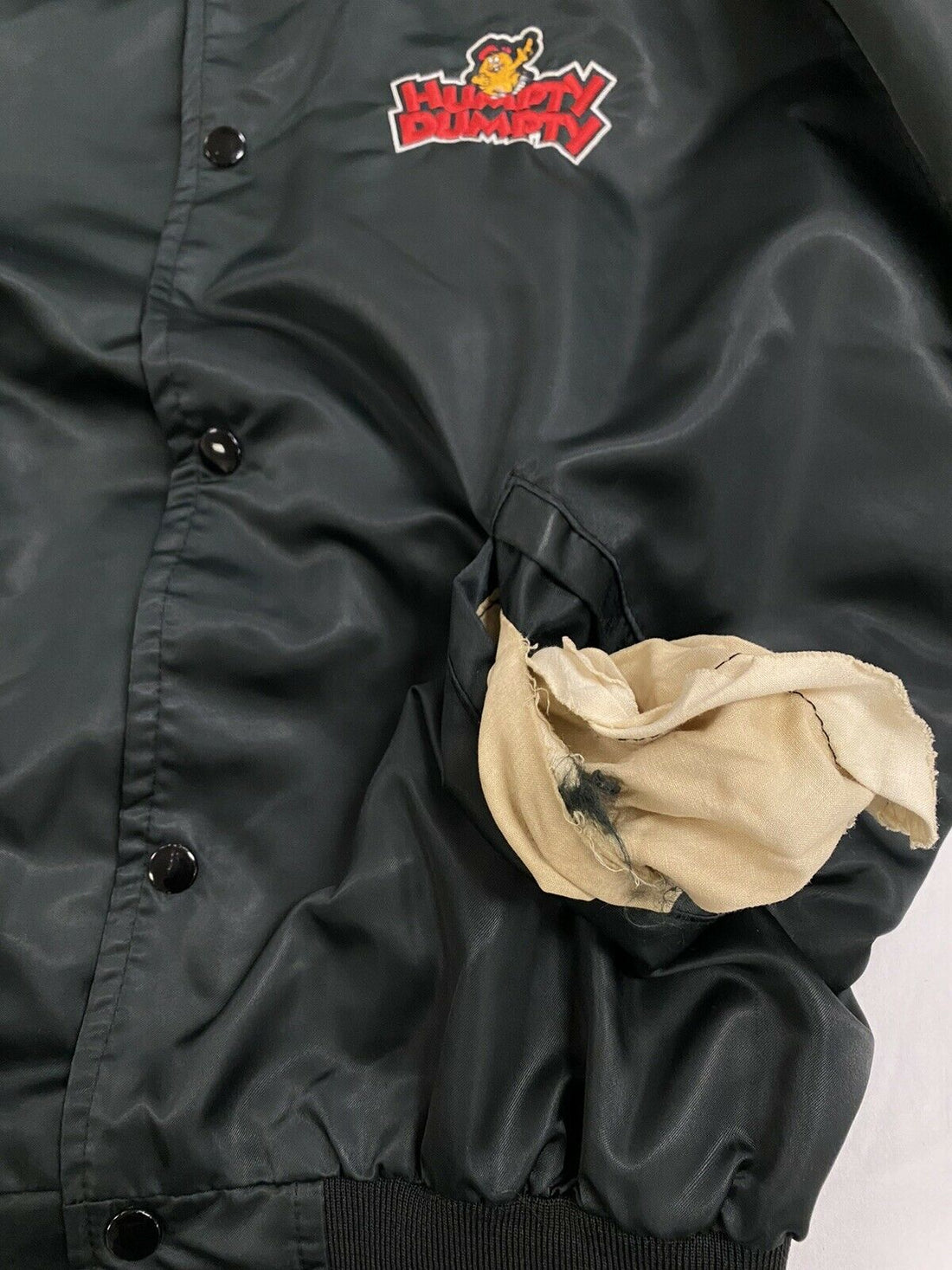 Vintage Humpty Dumpty Satin Bomber Jacket Size XL Black 80s 90s Made Canada