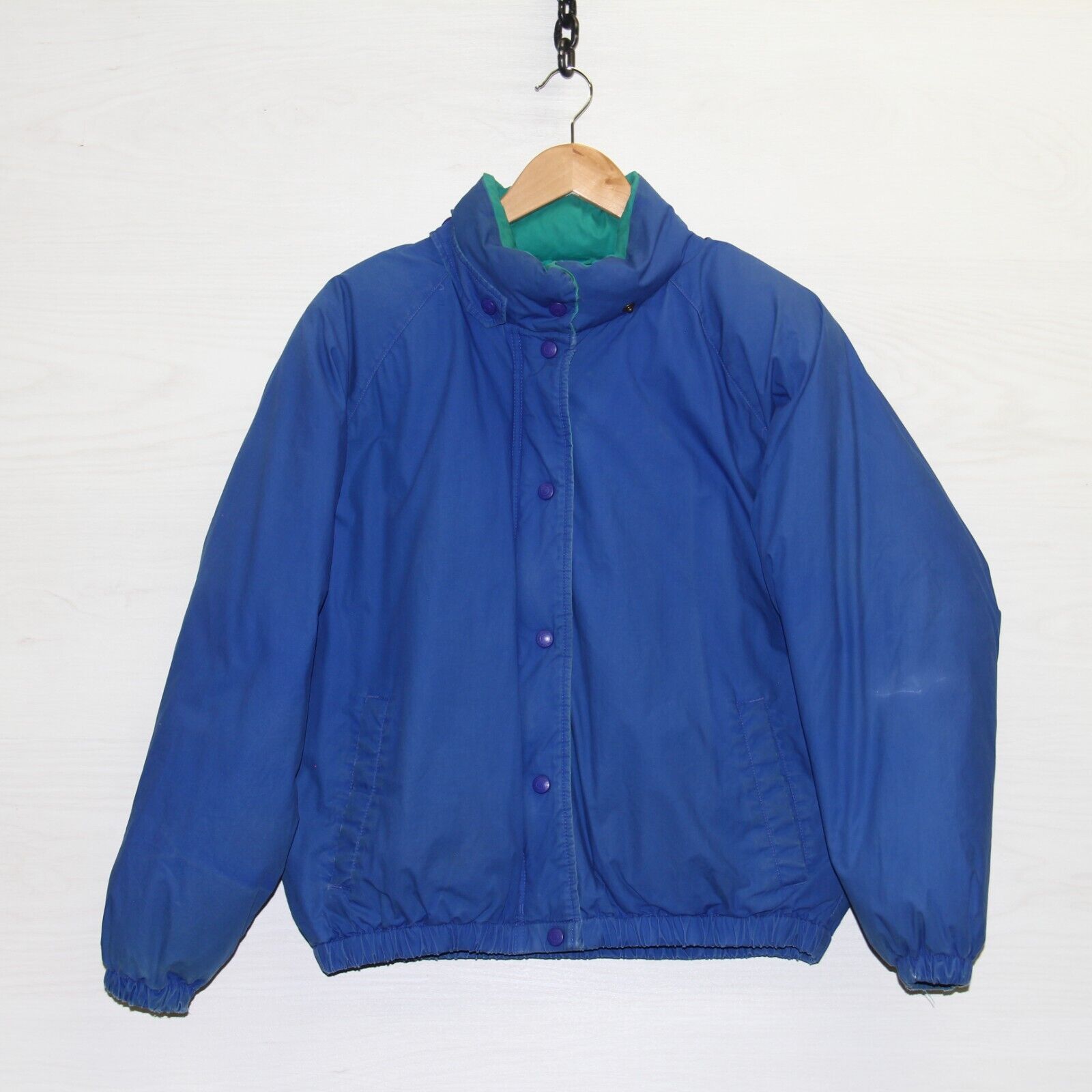 Vintage Eddie Bauer Bomber Jacket Size Large Blue Down Insulated