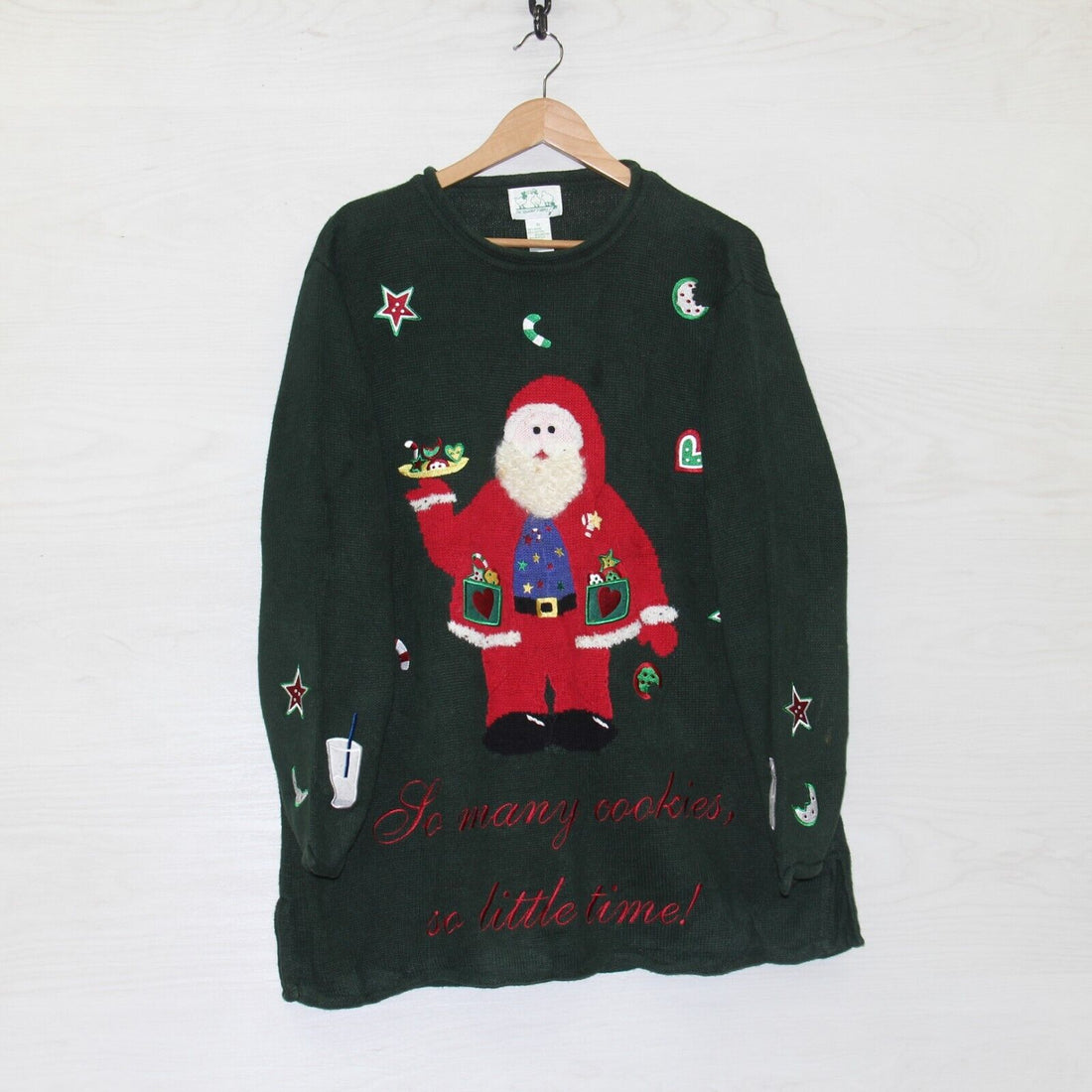 Vintage Santa Clause Christmas Knit Crewneck Sweater Size 1X Embroidered