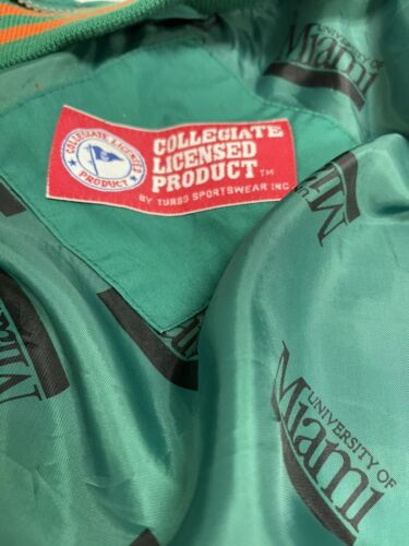 Vintage Miami Hurricanes Puffer Jacket Size Large Green Insulated 90s NCAA