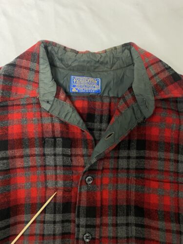 Vintage Pendleton Lodge Wool Button Up Shirt Size Medium Red Tartan Plaid
