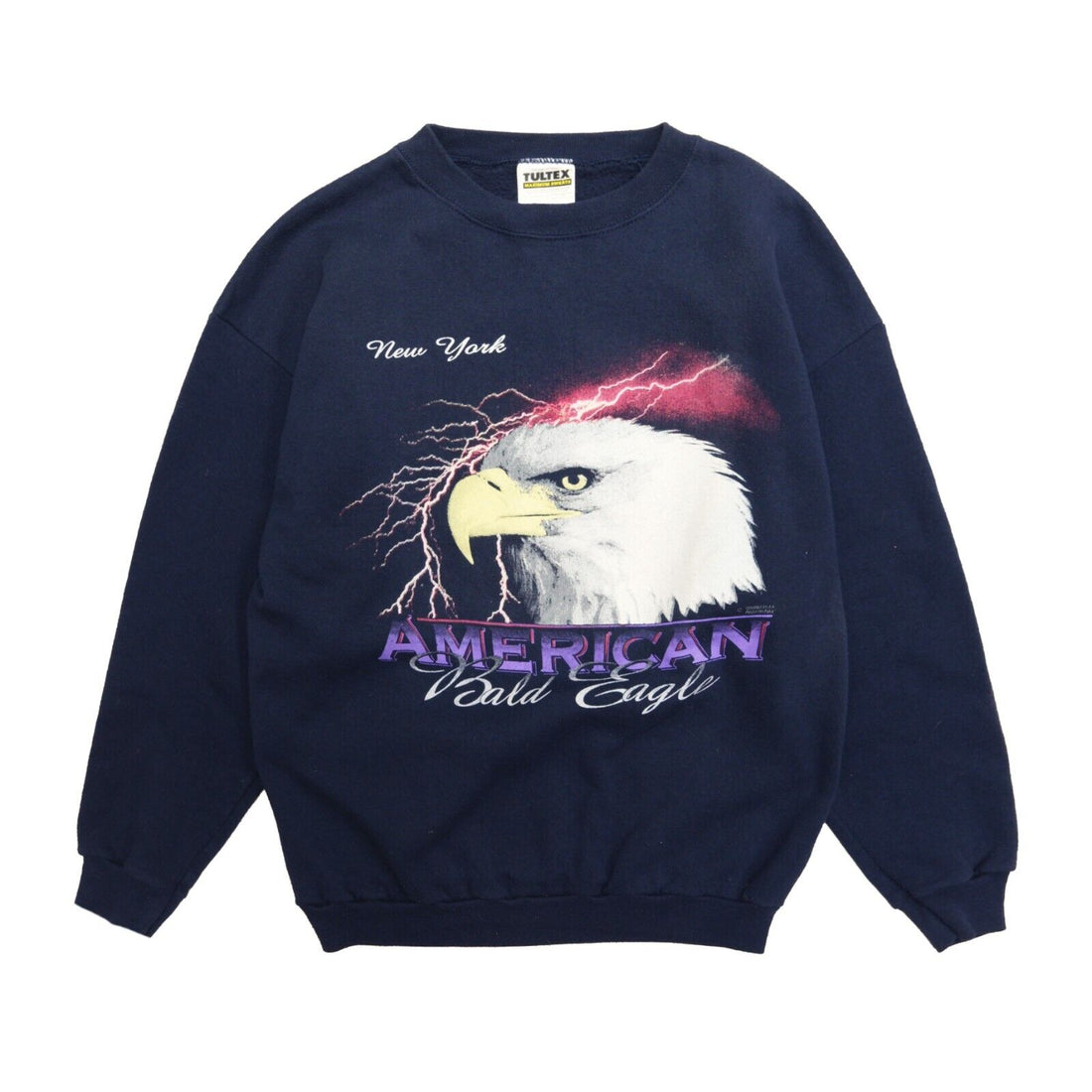 Vintage American Bald Eagle Lightning Sweatshirt Crewneck Size Large Blue 90s