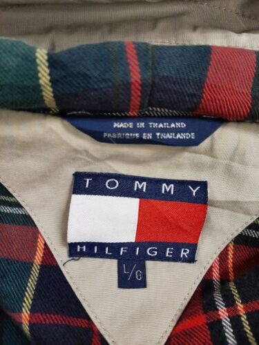 Vintage Tommy Hilfiger Parka Coat Jacket Size Large Beige Plaid Lined