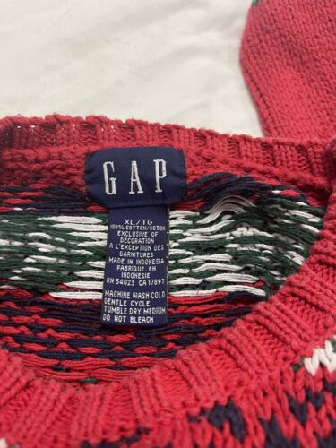 Vintage Gap MTN Country Knit Pullover Sweater Size XL Red Fair