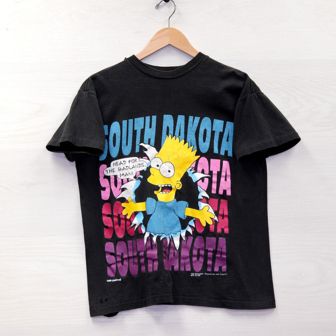Vintage The Simpsons Bart South Dakota T-Shirt Medium Single Stitch 90s 1991