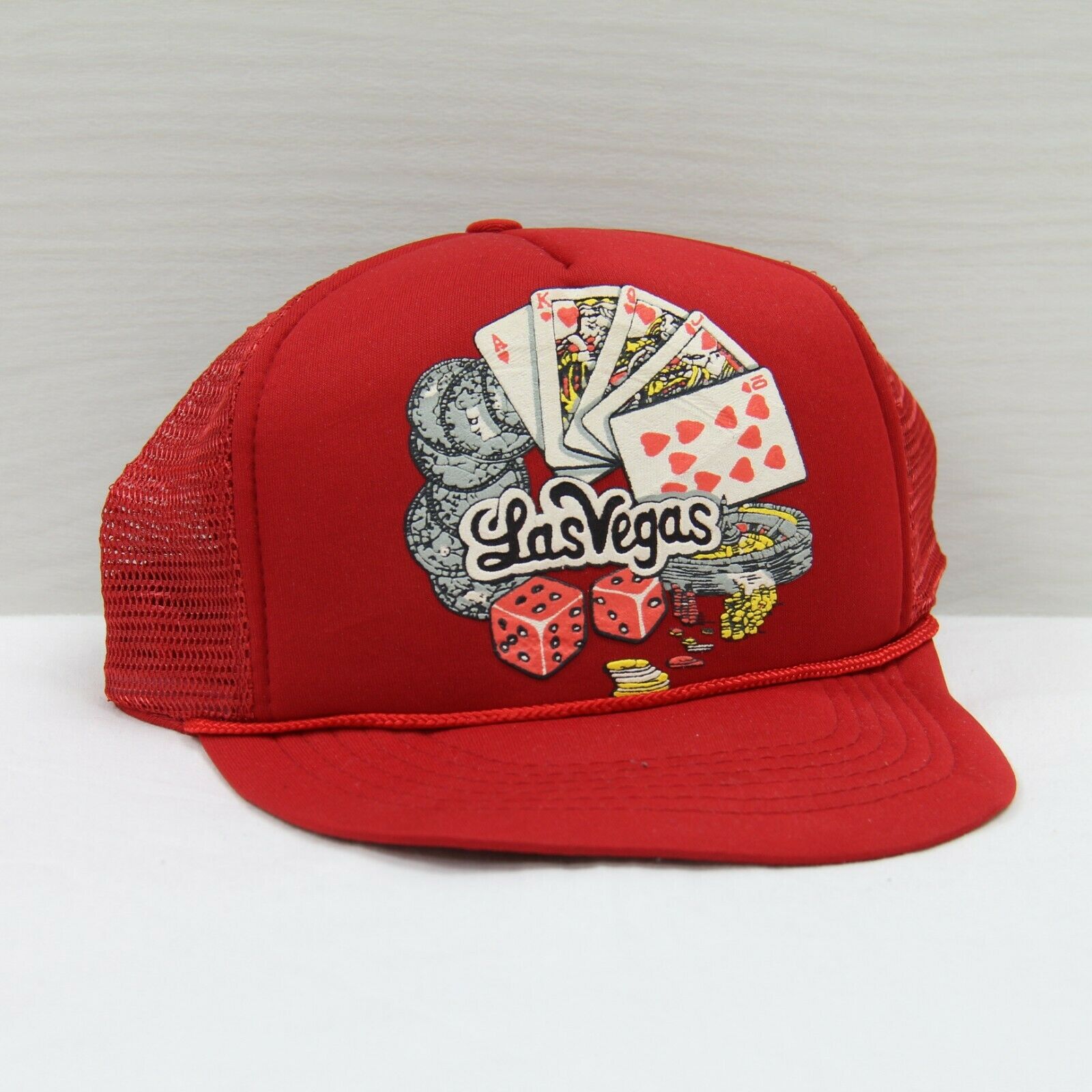 Vintage Las Vegas Mesh Trucker Snapback Hat Cap OSFA Red 80s 90s