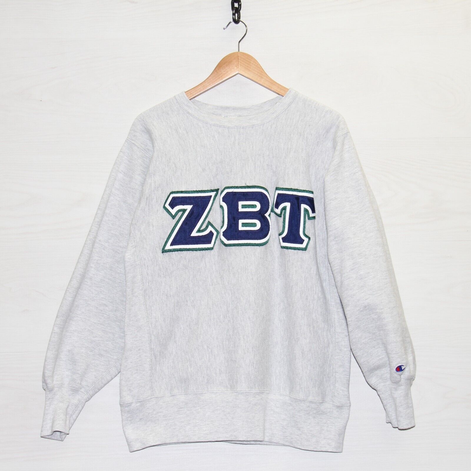 Vintage Zeta Beta Tau Champion Reverse Weave Sweatshirt Large 90s Gray Made  USA
